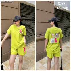 Đồ bộ thun nữ quần đùi in con thỏ bên trái form rộng 65kg - DBO4399