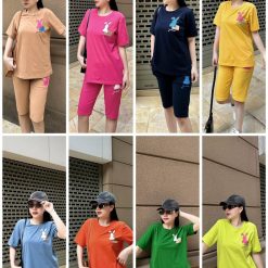 Đồ bộ thun nữ quần lững in con thỏ bên trái form rộng 65kg - DBO4400