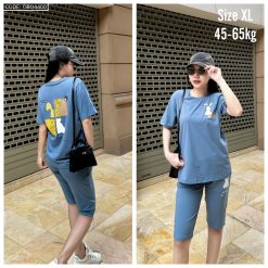 Đồ bộ thun nữ quần lững in con thỏ bên trái form rộng 65kg - DBO4400