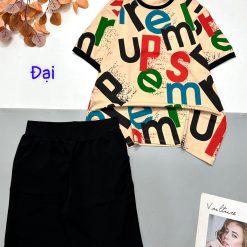 Đồ bộ quần lửng màu trơn áo tay ngắn in nhiều chữ - DBO4401