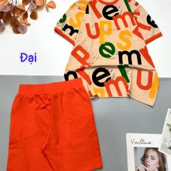 Đồ bộ quần lửng màu trơn áo tay ngắn in nhiều chữ - DBO4401