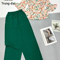 Đồ bộ mặc nhà mango quần dài trơn áo in bông có 2 size - DBO4403