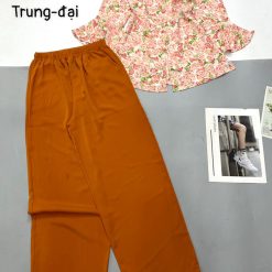 Đồ bộ mặc nhà mango quần dài trơn áo in bông có 2 size - DBO4403