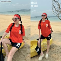 Đồ bộ thun nữ quần đùi thuê chữ B bên trái form rộng 65kg - DBO4405