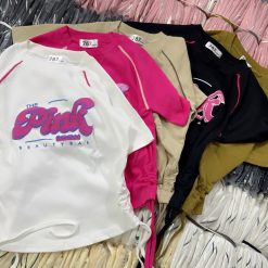 Áo thun nữ Baby Tee ôm body từ 35kg - 55kg in chữ Pink - AG1324