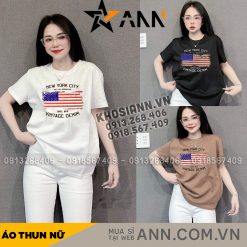 Áo Thun Nữ Cổ Tròn Form Đại In Hình Lá Cờ Mỹ Size XL(65-85kg) - AG1326