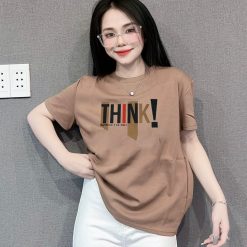 Áo Thun Nữ Cổ Tròn Form Đại In Chữ THINK Size XL(65-85kg) - AG1329