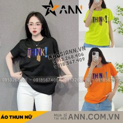 Áo Thun Nữ Cổ Tròn Form Đại In Chữ THINK Size XL(65-85kg) - AG1329