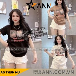 Áo Thun Nữ Cổ Tròn In Hình Mặt Con Chó Và Mèo form vừa size M(40-60kg) - AG1330