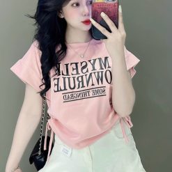 Áo thun nữ có dây rút in chữ MYSELF Baby Tee ôm body từ 35kg - 55kg - AG1337