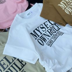 Áo thun nữ có dây rút in chữ MYSELF Baby Tee ôm body từ 35kg - 55kg - AG1337