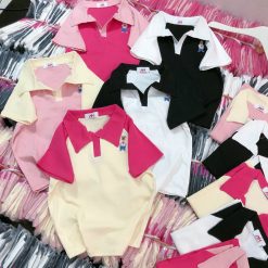 Áo thun nữ Cổ Bẻ thuê logo gấu Baby Tee ôm body từ 35kg - 55kg - AG1341