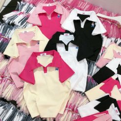 Áo thun nữ Cổ Bẻ thuê logo gấu Baby Tee ôm body từ 35kg - 55kg - AG1341