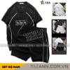 Set Bộ Nam Quần Short Phối Áo Thun Cổ Tròn Pack Hourse In Chữ Think Viền Sọc - SBN102