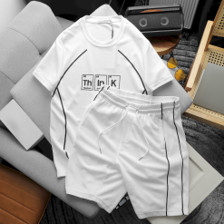 Set Bộ Nam Quần Short Phối Áo Thun Cổ Tròn Pack Hourse In Chữ Think Viền Sọc - SBN102