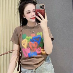 Áo thun nữ Baby Tee ôm body từ 35kg - 55kg In hình trái tim màu - AG1363