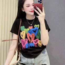 Áo thun nữ Baby Tee ôm body từ 35kg - 55kg In hình trái tim màu - AG1363