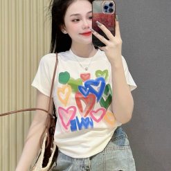 Áo thun nữ Baby Tee ôm body từ 35kg - 55kg In hình trái tim màu - AG1363