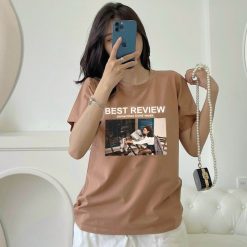 Áo Thun Nữ Cổ Tròn In chữ BEST REVIEW form ôm suông rộng size L(45-65kg) - AG1369