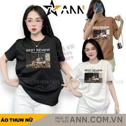 Áo Thun Nữ Cổ Tròn In chữ BEST REVIEW form ôm suông rộng size L(45-65kg) - AG1369