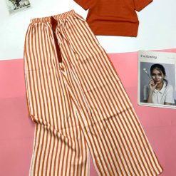 Đồ bộ mặc nhà quần dài sọc áo tay ngắn màu trơn - DBO4408