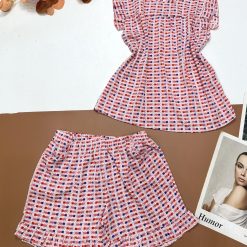 Đồ bộ vải kate quần đùi viền bèo áo sát nách bèo - DBO4412