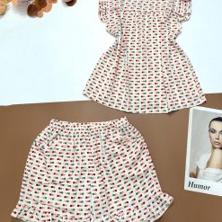 Đồ bộ vải kate quần đùi viền bèo áo sát nách bèo - DBO4412