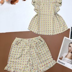 Đồ bộ vải kate quần đùi viền bèo áo sát nách bèo - DBO4412