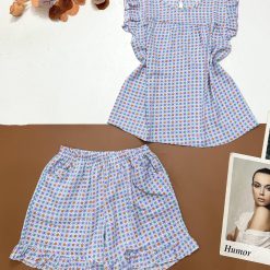 Đồ bộ vải kate quần đùi viền bèo áo sát nách bèo - DBO4412