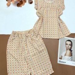 Đồ bộ vải kate mặc nhà quần lửng áo sát nách bèo - DBO4413