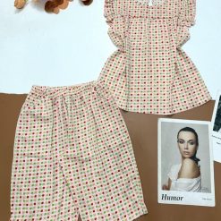 Đồ bộ vải kate mặc nhà quần lửng áo sát nách bèo - DBO4413