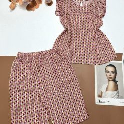 Đồ bộ vải kate mặc nhà quần lửng áo sát nách bèo - DBO4413