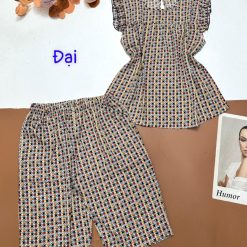 Đồ bộ mặc nhà vải kate quần lửng áo sát nách bèo form đại - DBO4414