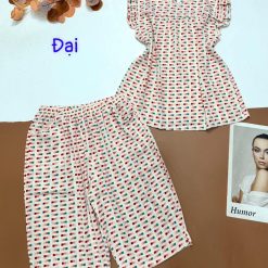 Đồ bộ mặc nhà vải kate quần lửng áo sát nách bèo form đại - DBO4414