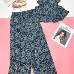 Đồ bộ mango mặc nhà quần dài áo sát nách có tầng in hoạ tiết - DBO4416