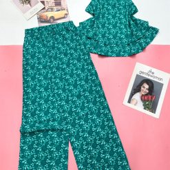 Đồ bộ mango mặc nhà quần dài áo sát nách có tầng in hoạ tiết - DBO4416