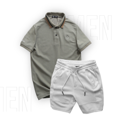 Set Bộ Nam Quần Short Thun Viền Sọc Phối Áo Thun Polo Cổ Bẻ Thêu Chữ G - SBN103