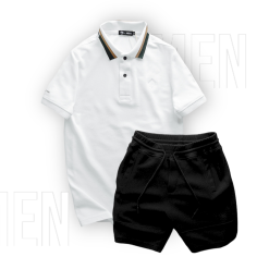 Set Bộ Nam Quần Short Thun Viền Sọc Phối Áo Thun Polo Cổ Bẻ Thêu Chữ G - SBN103