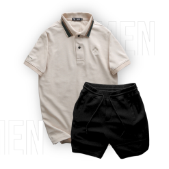 Set Bộ Nam Quần Short Thun Viền Sọc Phối Áo Thun Polo Cổ Bẻ Thêu Chữ G - SBN103