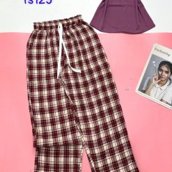 Đồ bộ quần dài caro áo tay sát nách in chữ Ra - DBO4417