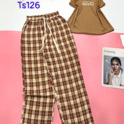 Đồ bộ quần dài caro áo tay sát nách in chữ more - DBO4418