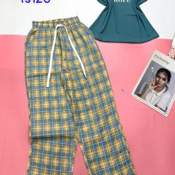 Đồ bộ quần dài caro áo tay sát nách in chữ more - DBO4418