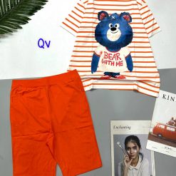 Đồ bộ quần lửng áo sọc ngang tay ngắn cổ tròn in hình chú gấu - DBO4419