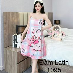 Đầm latin mặc nhà hai dây form chữ A in hình dể thương - DBO4421