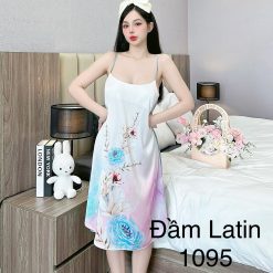 Đầm latin mặc nhà hai dây form chữ A in hình dể thương - DBO4421