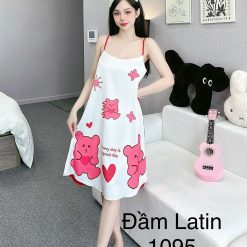 Đầm latin mặc nhà hai dây form chữ A in hình dể thương - DBO4421