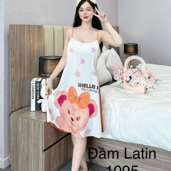 Đầm latin mặc nhà hai dây form chữ A in hình dể thương - DBO4421