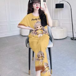 Đồ bộ pijama quần dài áo tay cổ tròn in hình - DBO4422