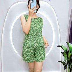 Đồ bộ mango mặc nhà quần đùi áo sát nách in hoa tiết - DBO4423