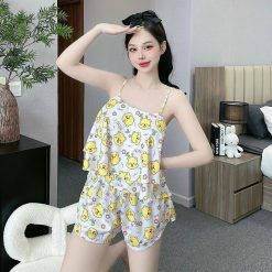 Đồ bộ quần đùi latin áo hai dây tầng in hình dể thương - DBO4425